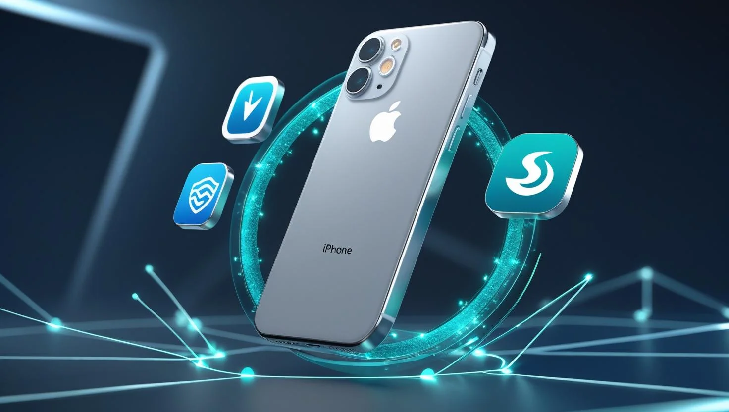 Best VPNs for iPhone and iOS in 2025 illustrated with 3D iPhone and shield