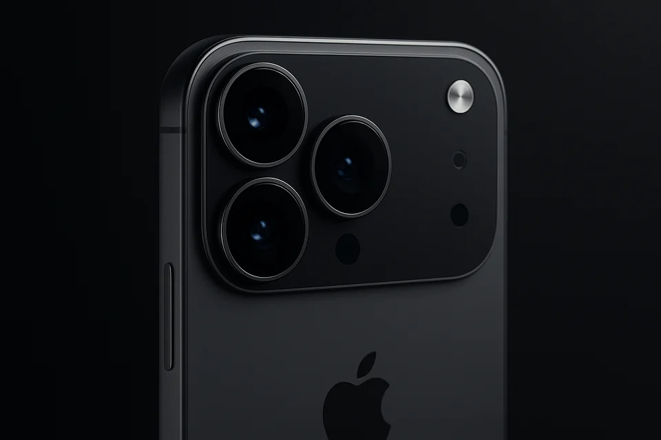 Close-up of iPhone 17 Pro camera bar with triple lenses Close-up of iPhone 17 Pro camera bar with triple lenses