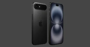 Concept image of the next-generation iPhone 17 in black, showing an ultra-thin chassis and the rumored centered camera island