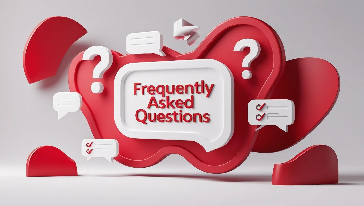 Frequently Asked Questions – Tech VPN Blog Visual 3D-style FAQ illustration with question icons and red-white background
