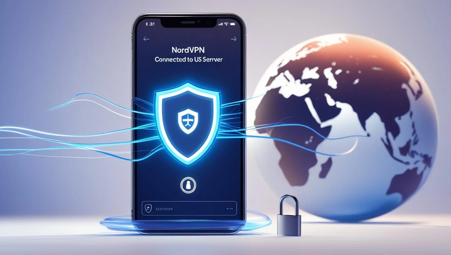 NordVPN Connected on iPhone – 2025 UI NordVPN app interface on iPhone with secure connection to US server