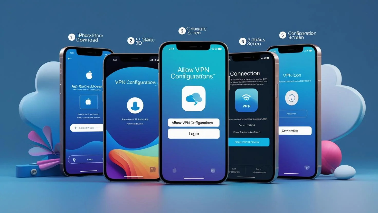 VPN Setup Guide for iPhone Users (1) Step-by-step visual guide showing how to set up a VPN on iPhone