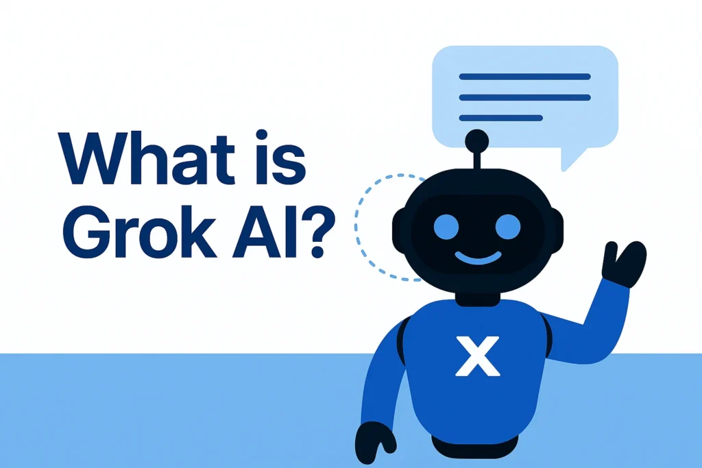 Why I pick Grok Ai? Elon Musk’s AI Chatbot vs ChatGPT + SEO Impact (2025) Flat-style digital illustration representing the concept of Grok AI developed by Elon Musk's xAI.