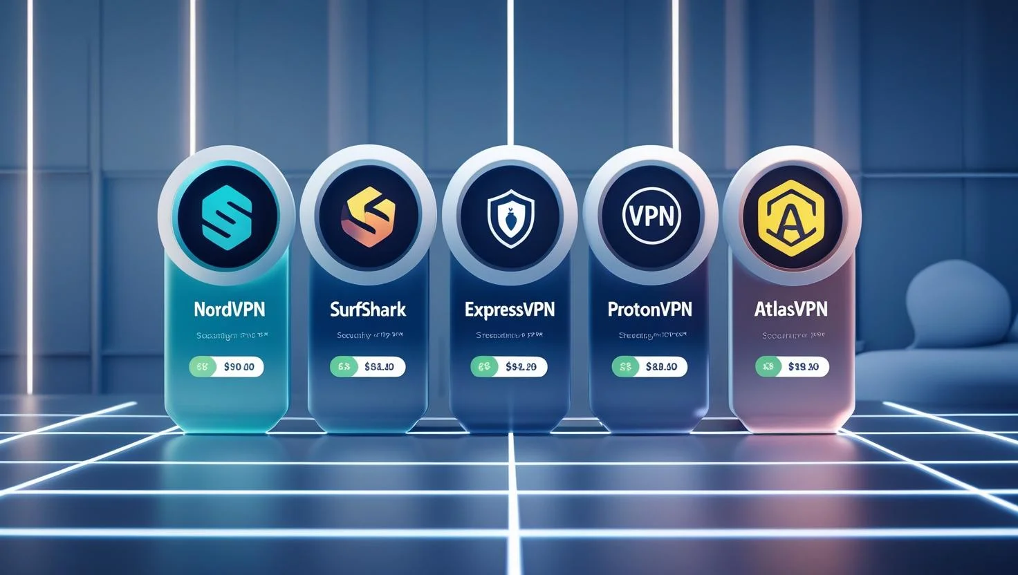iPhone VPN Comparison Table Visual 2025 Visual comparison of top 5 VPNs for iPhone with icons for speed, security, and streaming