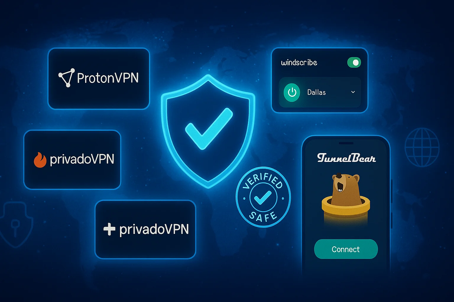 trusted-safe-free-vpns Trusted and secure free VPNs for Android shown with logos