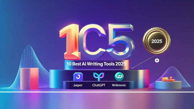 Coding & Development 10 Best AI Writing Tools 2025 emerging dramatically from a futuristic 3D screen.