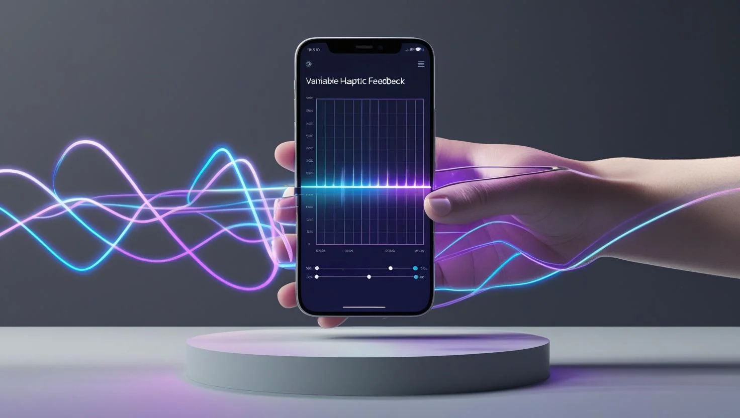 Advanced Haptic Controls in Android 16 3D Android phone with custom haptic waveform overlay