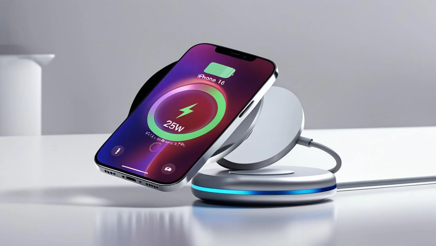 Apple MagSafe 3 Wireless Charger Apple MagSafe 3 puck charging an iPhone 16 wirelessly