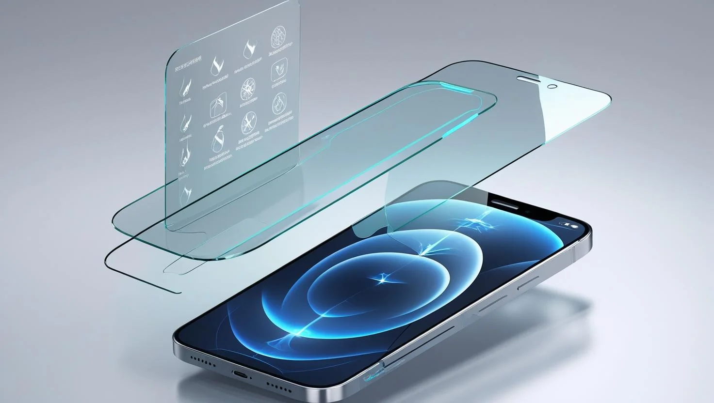 Belkin UltraGlass Screen Protector Two Belkin UltraGlass protectors above an iPhone screen