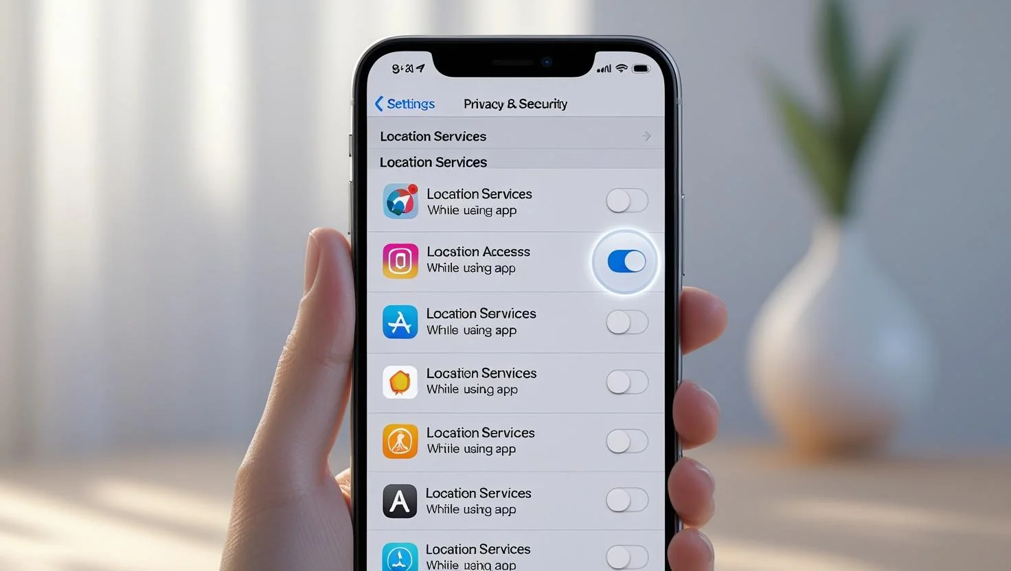 Manage Location Services on iPhone for Battery Savings iPhone Location Services menu with apps set to While Using the App