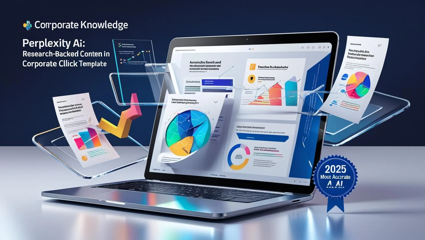 3D illustration of Perplexity AI's research interface compiling data from academic papers, news articles, and web sources on a futuristic desktop workspace.