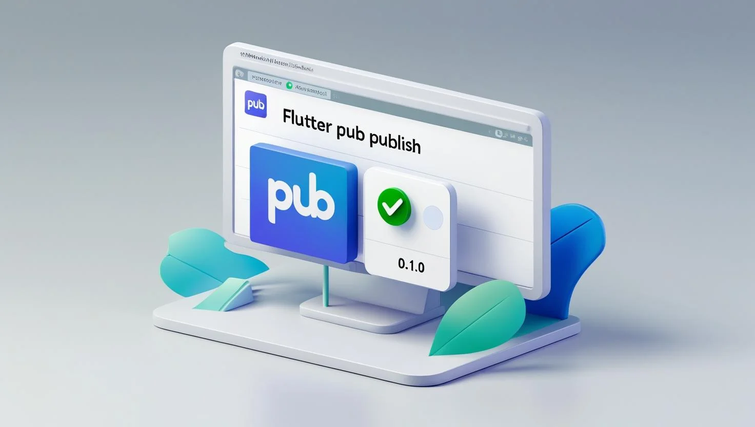 Publishing to pub.dev 3D terminal publishing to pub.dev with version badge and green confirmation check”