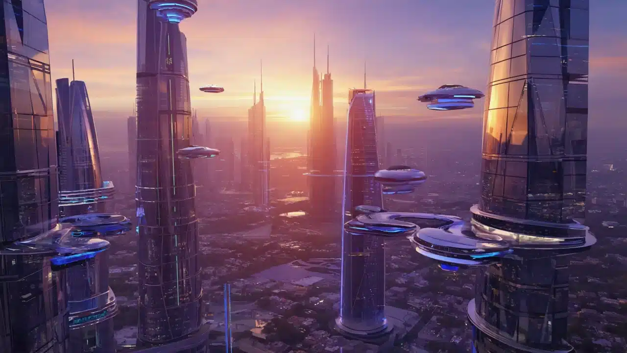 a futuristic sunset in a city image created by runwar ML a futuristic sunset in a city image created by runwar ML