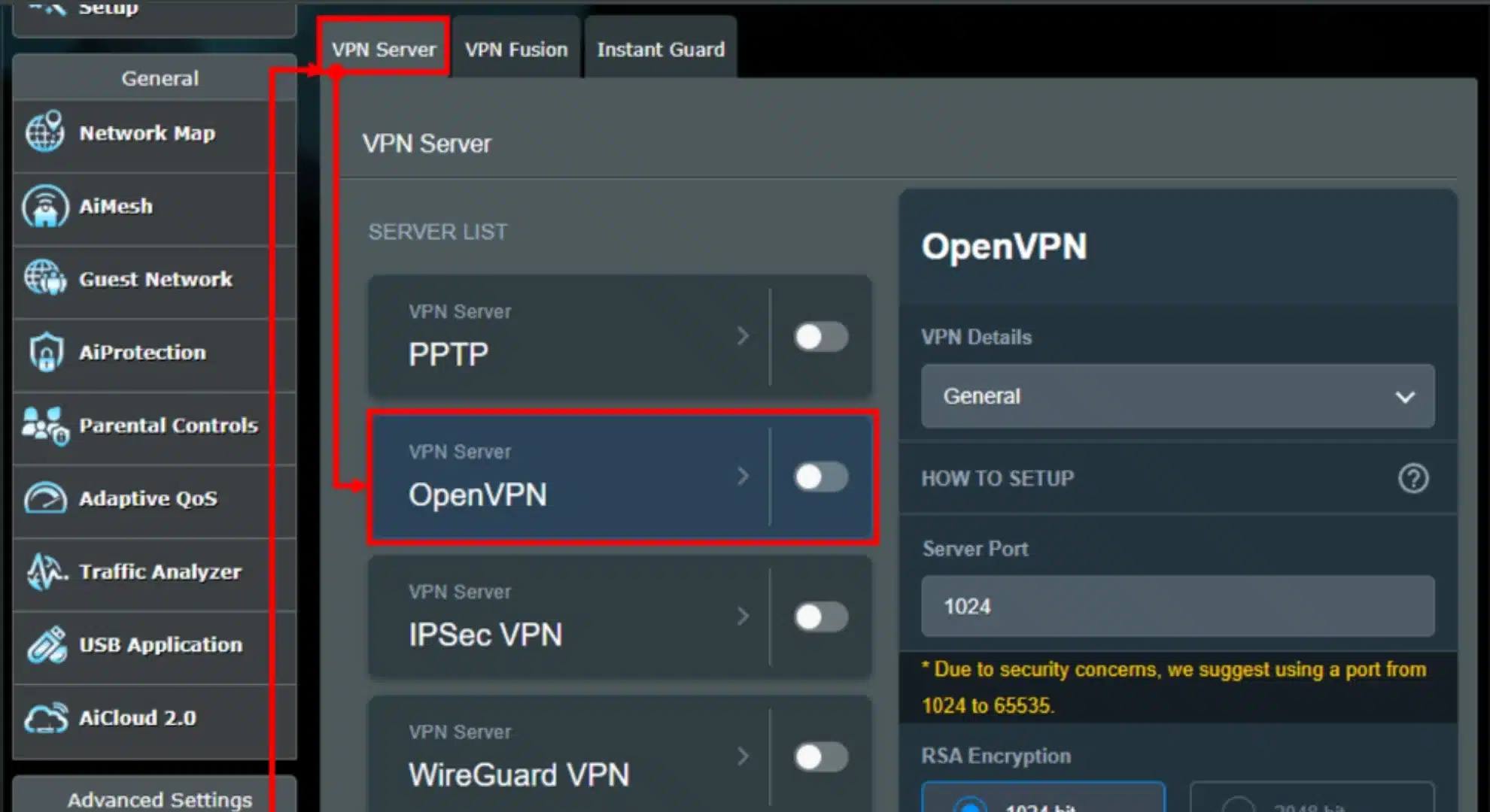 tap on OpenVPN and togle on tap on OpenVPN and togle on