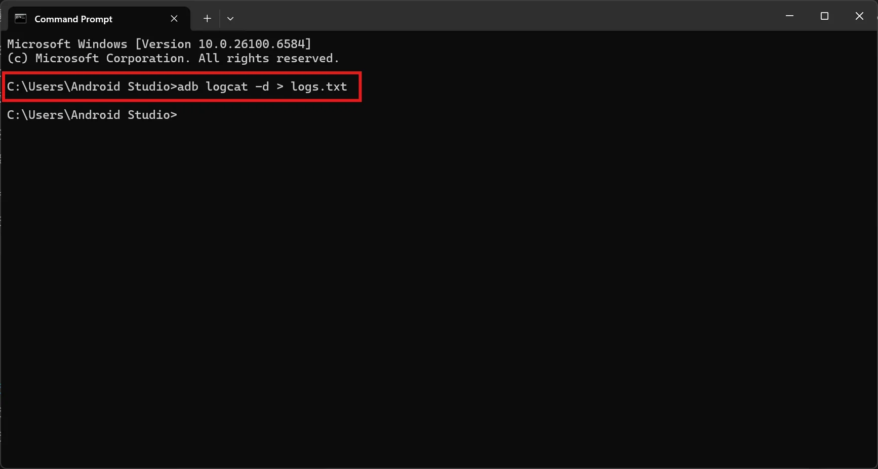 Create-Log.txt-file-in-your-current-folder Saving Android system logs into logs.txt using ADB.