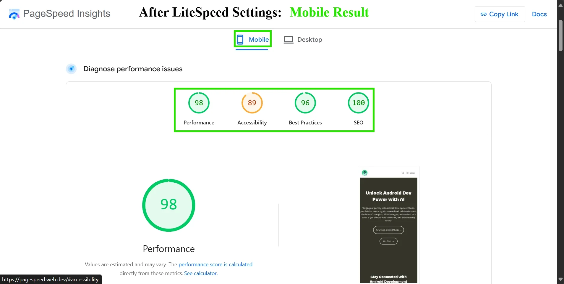 LiteSpeed on Hostinger: Core Web Vitals Settings That Work Faster 2025 After Setup liteSpeed Cache: mobile view