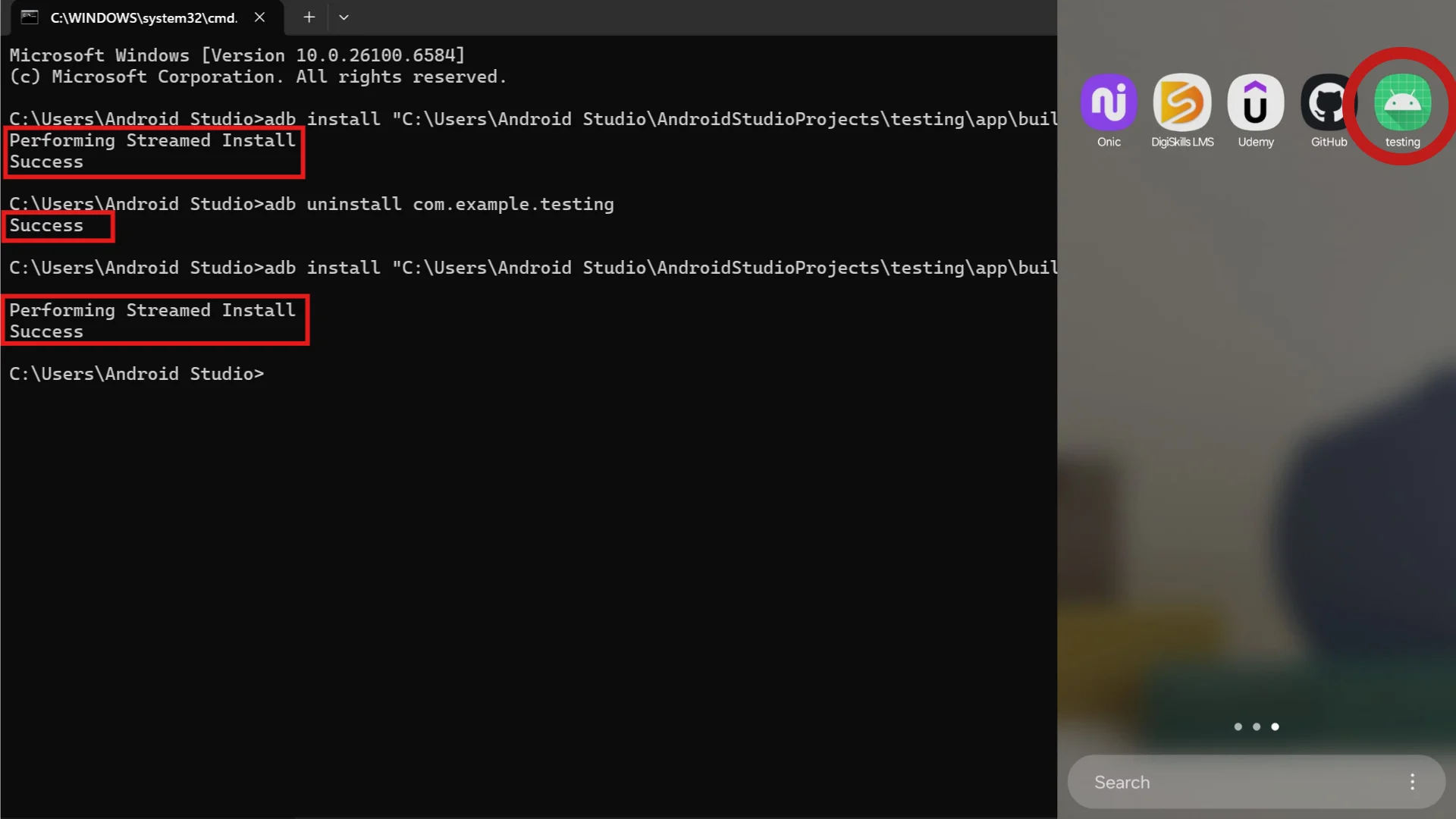 install-uninstall-reinstall-apps-through-ADB Installing app-debug.apk successfully using ADB command.