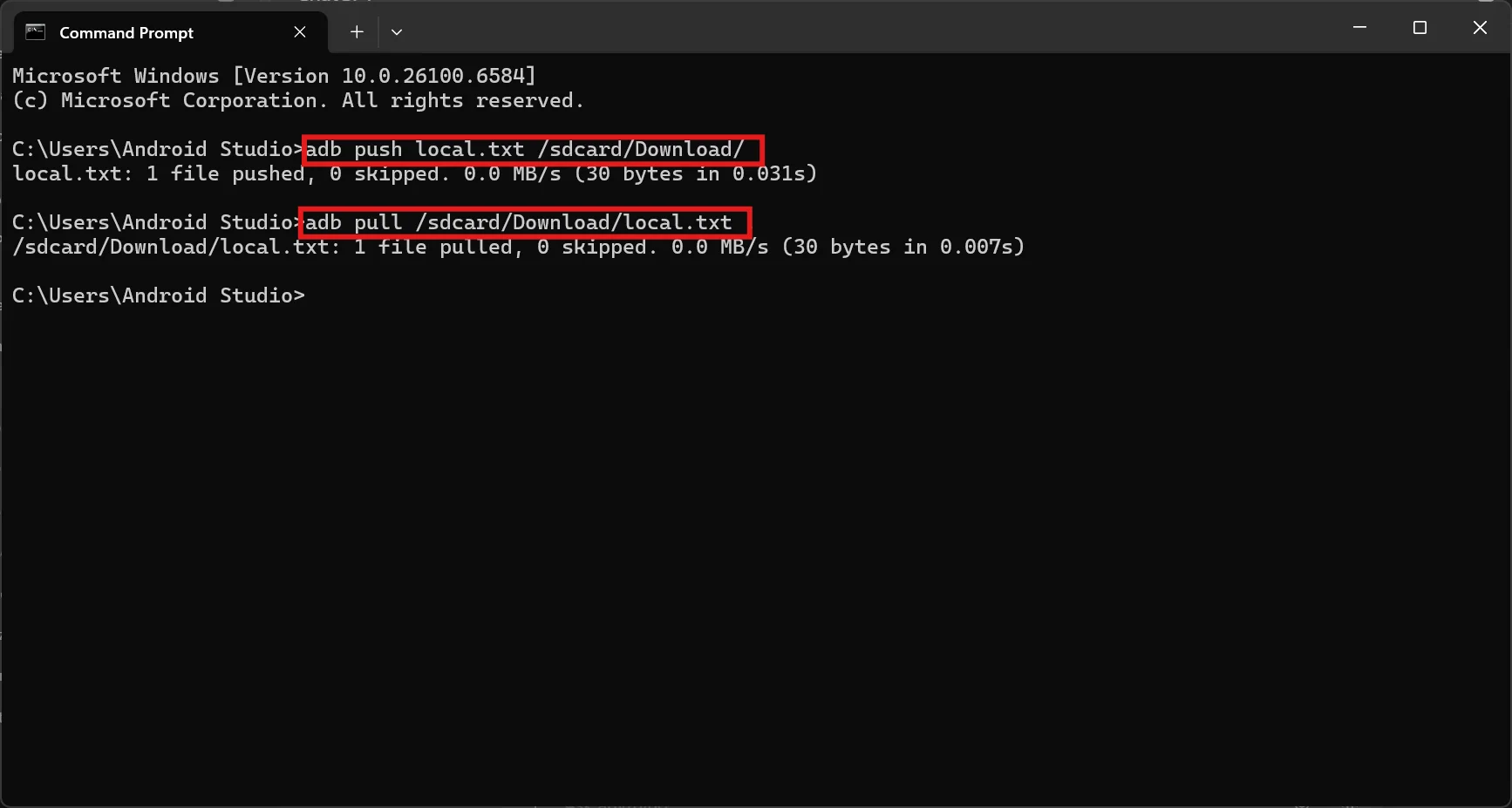pull-and-push-file-between-phone-and-pc-through-adb Pushing local.txt from PC to /sdcard/Download using ADB push